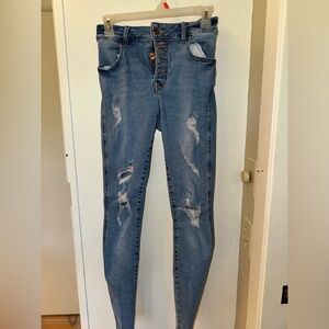 Maurices Blue Skinny Jeans with Distressed Details